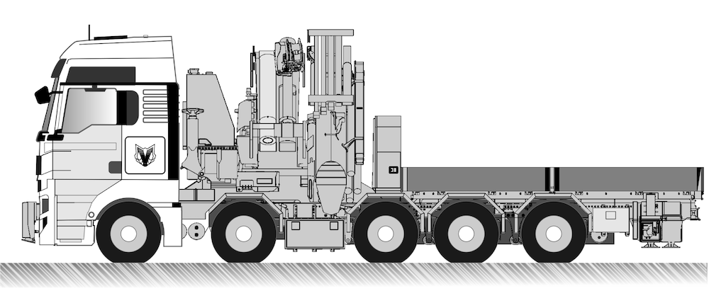 Ilustracija peteroosovinskog tegljača Velebit-Prometa s dizalicom PK165002